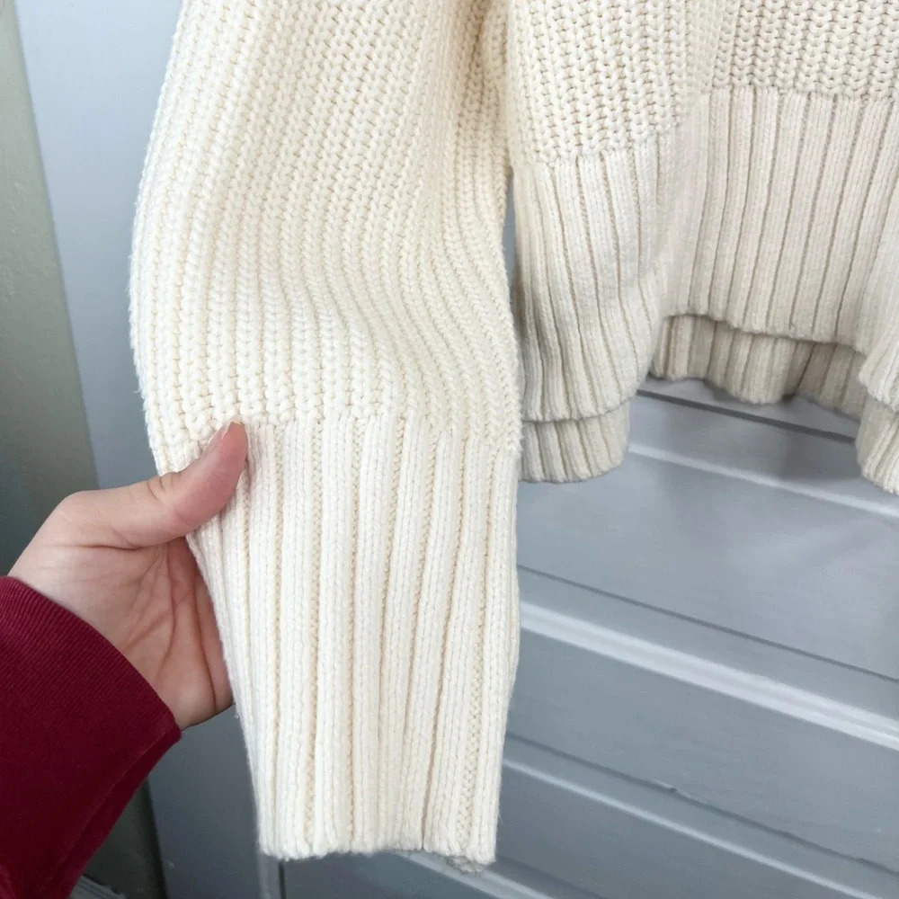 Madewell Women's Ivory Turtleneck Sweater Size L Long Sleeve Boxy Knit Cropped - Picture 5 of 12